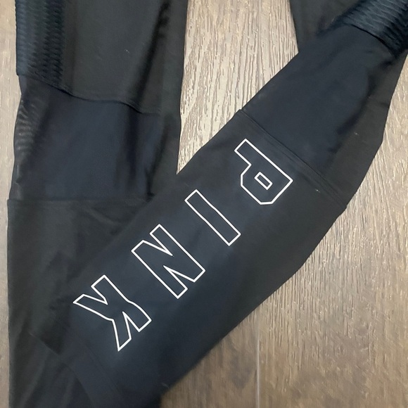 PINK Victoria's Secret Neon Yellow and Black Leggings M - Picture 3 of 6